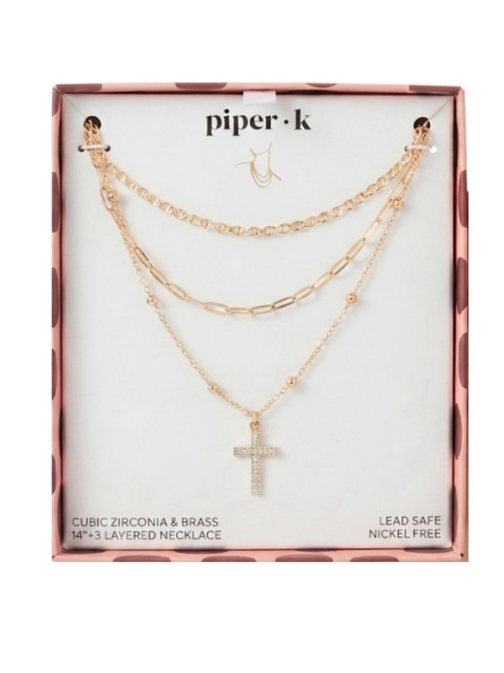 NWT ⚜️🩶⚜️ Piper K Golden Tone 3 Layered Cross Necklace